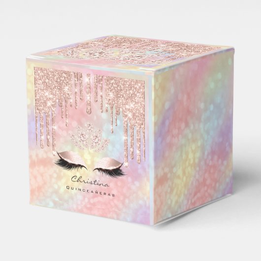 Quinceañeras Sweet 16th Bridal Roos Drip Holograaf Bedankdoosjes (Voorkant Zijde)