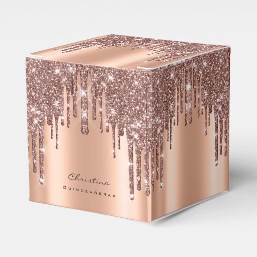 Quinceañeras Sweet 16th Bridal Roos Glitter Bedankdoosjes (Voorkant Zijde)