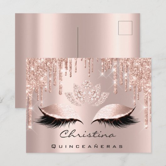Quinceañeras Sweet 16th Bridal Roos Gold Sparkly Briefkaart (Voorkant / Achterkant)