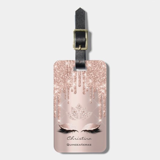 Quinceañeras Sweet 16th Bridal Sparkly Diamod Drip Bagagelabel (Voorkant verticaal)