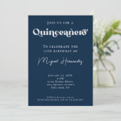 Quinceañero Elegant Navy Bold Typografie Verjaarda Kaart (Staand voorkant)