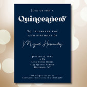 Quinceañero Elegant Navy Bold Typografie Verjaarda Kaart