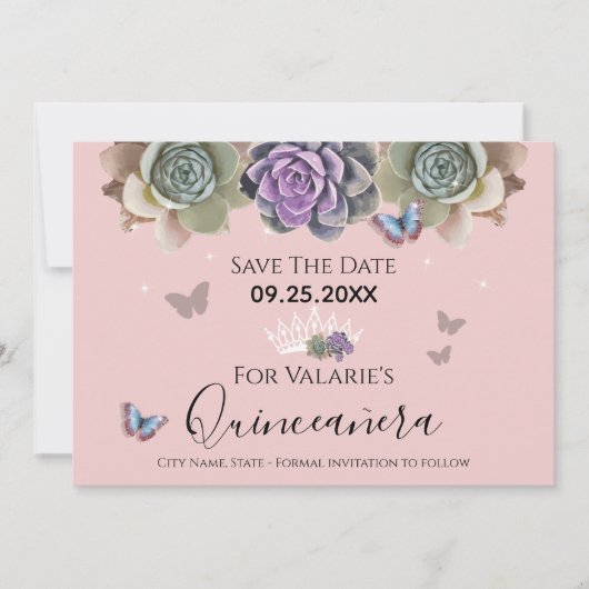 Quincenara Pink Cactus Save the Date Invitation Kaart (Voorkant)