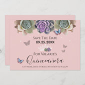 Quincenara Pink Cactus Save the Date Invitation Kaart (Voorkant / Achterkant)
