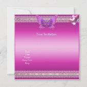 Quincenera 15th Fushia Pink Silver Tiara Butterfly Kaart (Achterkant)