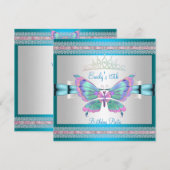Quincenera 15th White Blauwgroen Blue Pink Butterf Kaart (Voorkant / Achterkant)