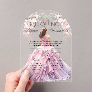 Quinceñera Acryl in het Spaans Roze Bloemmotief Uitnodigingen