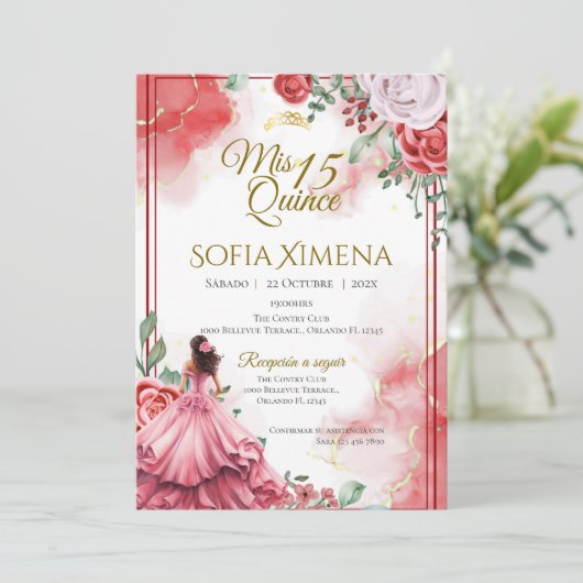 Quincenera Invitation in Spanish Boho Kaart (Staand voorkant)