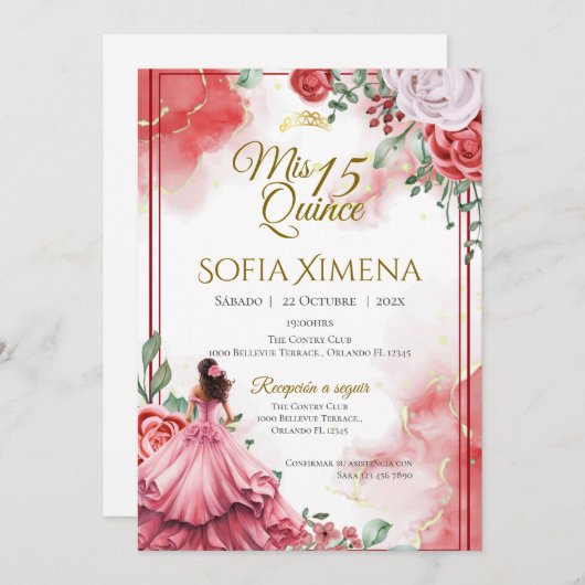 Quincenera Invitation in Spanish Boho Kaart (Voorkant / Achterkant)