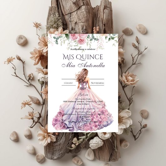 Quincenera Invitation in Spanish BohoFloral Kaart