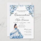 Quincenera uitnodiging in het Spaans Blauw (Voorkant)