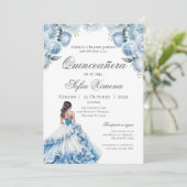 Quincenera uitnodiging in het Spaans Blauw (Staand voorkant)