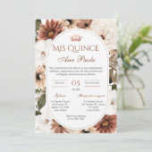 Quincenera Uitnodiging in het Spaans BohoFloral (Staand voorkant)