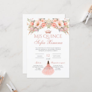 Quinceñera Uitnodiging in Spaans Roze Bloemen