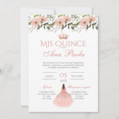 Quinceñera Uitnodiging in Spaans Roze Bloemen (Voorkant)