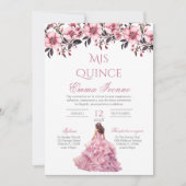 Quinceñera Uitnodiging in Spaans Roze Bloemen (Voorkant)