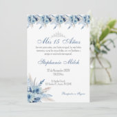 Quincenera Uitnodiging in Spaanse Blauwe Bloemen (Staand voorkant)