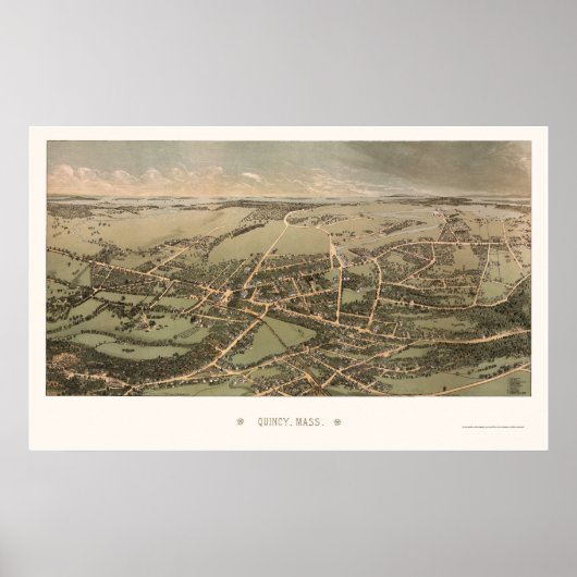 Quincy, MA Panoramic Map - 1877 Poster (Voorkant)