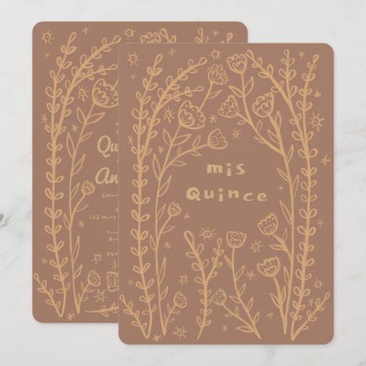 Quineañera 15th BDay grillige Bloemenwijnstokken C Kaart (Voorkant / Achterkant)