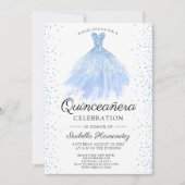 Quineanera Blue Glitter Gown Party Invitation Kaart (Voorkant)