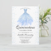 Quineanera Blue Glitter Gown Party Invitation Kaart (Staand voorkant)