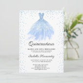 Quineanera Blue Glitter Gown Party Invitation Kaart (Staand voorkant)