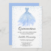 Quineanera Blue Glitter Gown Party Invitation Kaart (Voorkant / Achterkant)