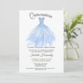 Quineanera Gold Glitter Blue Gown Party Kaart (Staand voorkant)