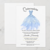 Quineanera Gold Glitter Blue Gown Party Kaart (Voorkant / Achterkant)