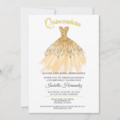Quineanera Gold Glitter Lace Party Invitation Kaart (Voorkant)