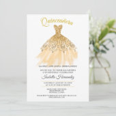Quineanera Gold Glitter Lace Party Invitation Kaart (Staand voorkant)