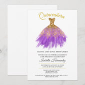 Quineanera Gold Glitter Paarse Partij Kaart (Voorkant / Achterkant)