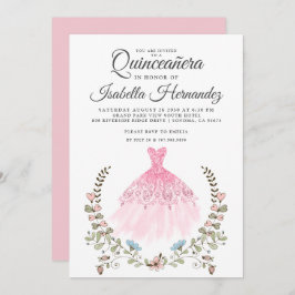 Quineanera Gown Dress Floral Pink Kaart