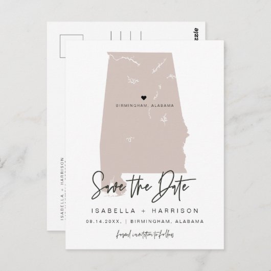 QUINN- Alabama Kaart Save the Date (Verplaatsbaar  (Voorkant / Achterkant)