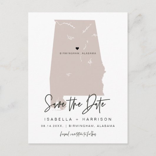 QUINN- Alabama Kaart Save the Date (Verplaatsbaar (Voorkant)