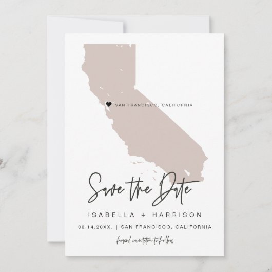 QUINN | Blush California Map Opslaan Datum Kaart (Voorkant)