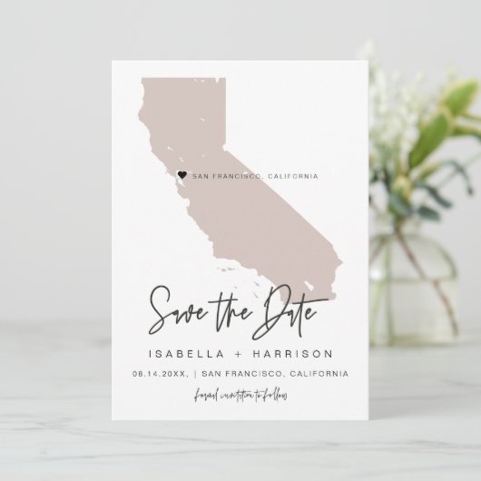 QUINN | Blush California Map Opslaan Datum Kaart (Staand voorkant)