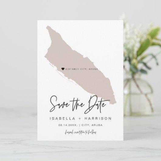 Quinn Blush Pink Aruba Map Opslaan Datum Kaart (Staand voorkant)