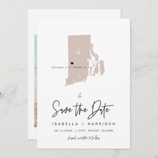 QUINN Blush Rhode Island Bagagelabel Save the Date Kaart (Voorkant / Achterkant)