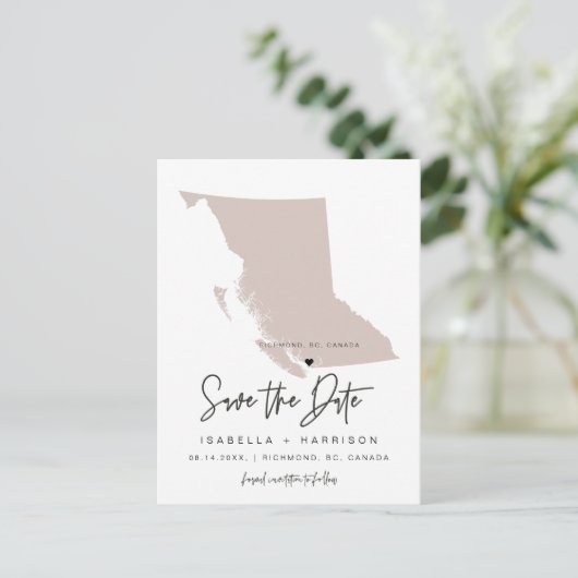 QUINN- British Columbia Kaart Save the Date EDITAB (Staand voorkant)