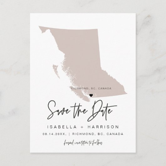 QUINN- British Columbia Kaart Save the Date EDITAB (Voorkant)