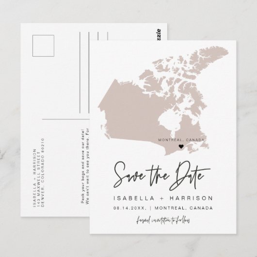 QUINN- Canada Kaart Save the Date (Verplaatsbaar H (Voorkant / Achterkant)