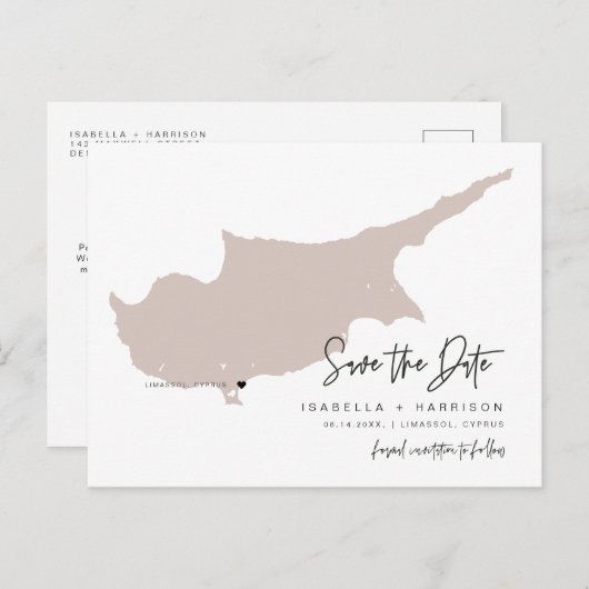 QUINN- Cyprus Kaart Save the Date (Verplaatsbaar H (Voorkant / Achterkant)