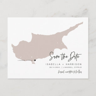 QUINN-Cyprus Map Save the Date (beweegbaar hart!) Briefkaart