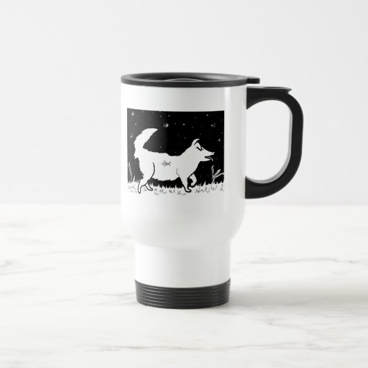 Quinn draagt een bliksembug reisbeker (Rechts)