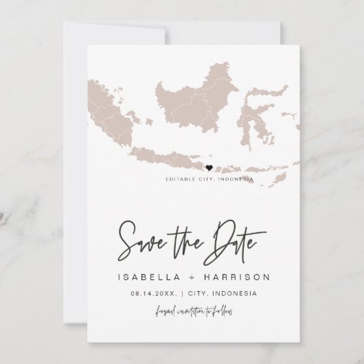 QUINN INDONESIA Blush Pink Map Photo Save the Date Kaart (Voorkant)