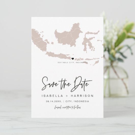 QUINN INDONESIA Blush Pink Map Photo Save the Date Kaart (Staand voorkant)