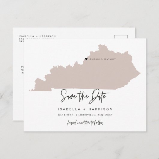 QUINN- Kentucky Kaart Save the Date Verplaatsbaar  (Voorkant / Achterkant)