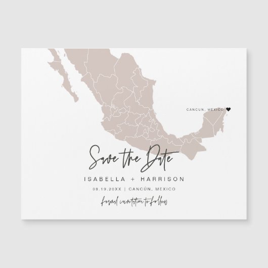 QUINN- Mexico Map Save the Date Moveable Heart. (Voorkant)
