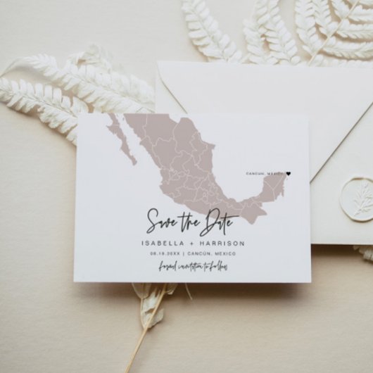 QUINN- Mexico Map Save the Date Moveable Heart. Briefkaart